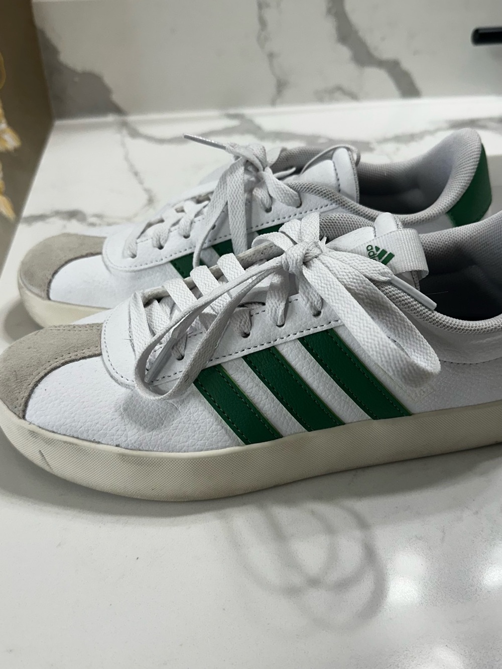 adidas women's White Sneakers with Green Stripes